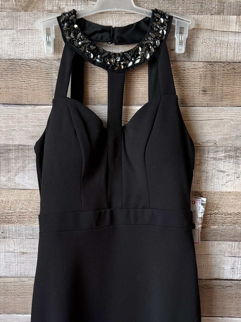 Bisou Bisou Black Beaded Halter Open Back Tulip Hem Cocktail Party Dress NWT Sz4 - Picture 9 of 16